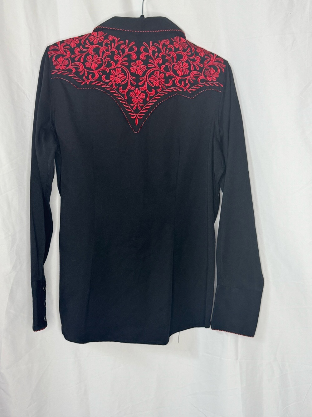 Black Western Shirt with Red Embroidered Yoke - Picture 6 of 8